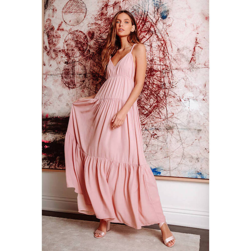 Lulus Sunshine Bound Mauve Pink Tiered Maxi Dress - Size S